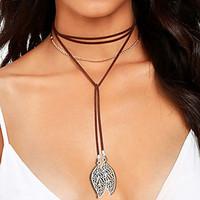 women velvet tassel retro alloy hollow leaves pendant necklace vintage ...