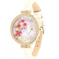 womens fashion watch quartz leather band white red