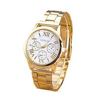 Women/Men\'s Stainless Steel Gold Band Analog White Case Wrist Watch Jewelry Fashion Watch