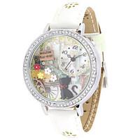 womens fashion watch quartz leather band white green