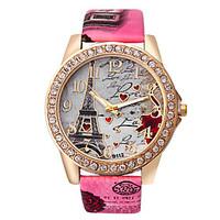 Women\'s Fashion Watch Imitation Diamond Rhinestone Quartz PU Band Heart shape Eiffel Tower White Blue Red Brown Grey Rose Strap Watch