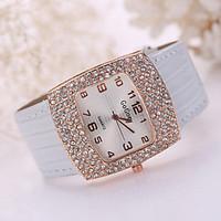 Women\'s Large Crystal Case Gold Leather Band Wrist Fashion Dress Watch Jewelry for Wedding Party Cool Watches Unique Watches