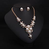 women bohemian style luxury diamond pearl necklace earring set