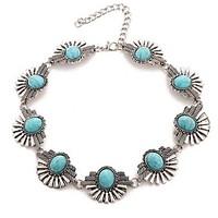 Women\'s Fashion Luxury European Gem Stone Turquoise Choker Necklace for Women