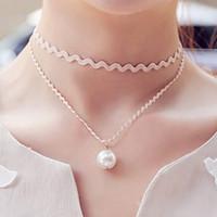 Women\'s Choker Necklaces Gothic Jewelry Tattoo Choker Pearl Lace Tattoo Style Fashion White Black JewelryWedding Party Halloween Daily
