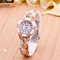 Women\'s Fashion Watch Quartz Plastic Band Flower White Blue Brown Pink Purple Beige Rose Strap Watch