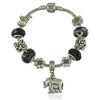 Women\'s New Black Murano Glass Bead Bracelet With Tibetan Silver Elephant Charm DIY Bracelet Jewelry