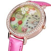 Women\'s Sparkle Case 3D Flower Dial PU Band Quartz Watch Cool Watches Unique Watches