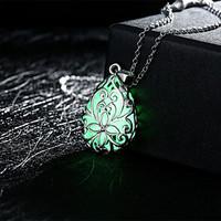 Women\'s Pendant Necklaces Alloy Flower Drop Carved Green Blue Light Blue Jewelry Wedding Party Daily Casual Sports 1pc