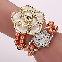 Women\'s Fashion Watch Bracelet Watch Quartz PU Band Sparkle Flower Pearls White Orange Brown Gold