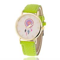 Women\'s Fashion Watch Quartz PU Band Sparkle Flower Orange Green