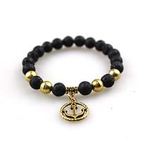 women men fashion bracelet pulseras mujer black lava stone anchor bead ...