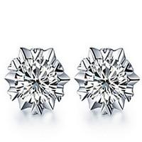 Women 925 Fine Silver Flower Stud Zircon Earrings for Wedding Party