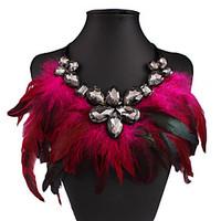 Women\'s Pendant Necklaces Drop Crystal Rhinestone Feather Nylon Sexy Fashion European Statement Jewelry Purple Rose Brown Blue Rainbow