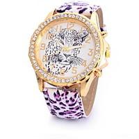 womens fashion watch simulated diamond watch quartz leather band leopa ...