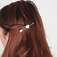 Women Simple Fashion Stone Mandrel Sweet Heart Shaped Pearl Hairpin Alloy Hair Accessories 1pc