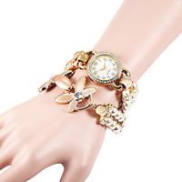 Women\'s Bracelet Watch Simulated Diamond Watch Imitation Diamond Quartz Plastic Band Pearls Elegant White Khaki