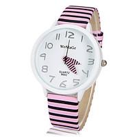 womens round dial stripe pattern pu band quartz analog wrist watch ass ...