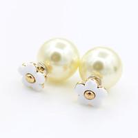 Women\'s Fashion Sweet Drip of Oil Flowers Pearl Earrings