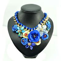 womens pendant necklaces collar necklace gemstone alloy rose blue jewe ...