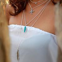 womens vintage turquoise tassel multilayer metal feather stars pendant ...