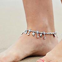 Women\'s Retro Fashion Metal Water Drops Silver Leaf Tassel Anklet Alloy Jewelry For Daily Casual 1 pc