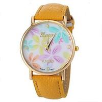 Women\'s Fashion Style Flower Pattern PU Band Quartz Wrist Watch (Assorted Colors) Cool Watches Unique Watches