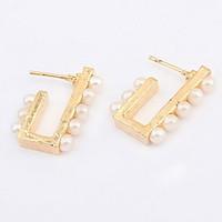 womens and girls stud earrings gold and silver pearl hook shape stud e ...