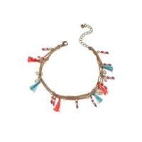 Womens Mixed Beads Tassle Anklet, Gold Colour