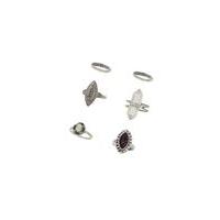 Womens Grunge Shard Ring Pack, Silver Colour