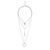 Womens Clean Circle Multirow Necklace, Silver Colour
