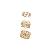 Womens Cutout 3 Pack Rings, Gold Colour