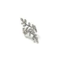 Womens Statement Crystal Leaves Ring, Silver Colour