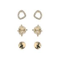 Womens Loved Three Pack Stone Studs, Gold Colour