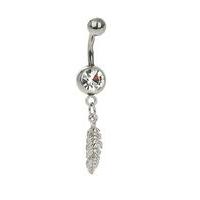 womens leaf drop belly bar silver colour