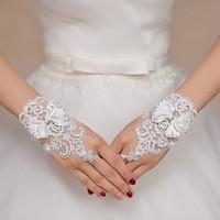 Wrist Length Fingerless Glove Lace Bridal Gloves Party/ Evening Gloves Embroidery Bow Rhinestone