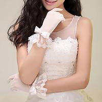 Wrist Length Fingertips Glove Lace Bridal Gloves with Tie Bow