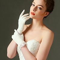 Wrist Length Fingertips Glove Elastic Satin Bridal Gloves Spring with Lace