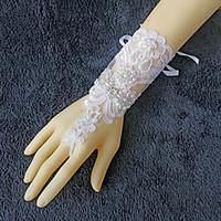 Wrist Length Fingerless Glove Lace Bridal Gloves Beading / Pearls / Rhinestone