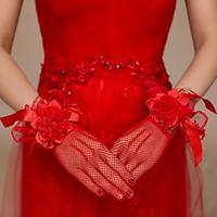 wrist length fingertips glove satin lace net bridal gloves party eveni ...