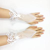 Wrist Length Fingerless Glove Net Tulle Bridal Gloves Party/ Evening Gloves Spring Summer Fall Ruffles Bow lace with DIY Pearls and Rhinestones