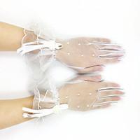 Wrist Length Fingertips Glove Lace Tulle Bridal Gloves Party/ Evening Gloves Spring Summer Fall Pearls Ruffles Bow with DIY Pearls and Rhinestones