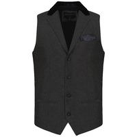 Wrenbury Suit Waistcoat With Velvet Collar In Dark Grey Herringbone  Tokyo Laundry