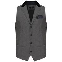 Wrenbury Suit Waistcoat With Velvet Collar In Grey Herringbone  Tokyo Laundry