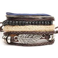 wrap bracelet alloy leather feather vintage punk mens womens jewelry 1 ...