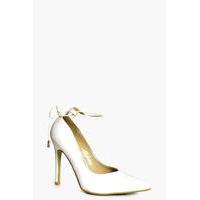 wrap ankle pointed court heels white