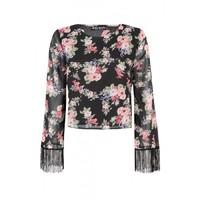 wrap back floral crop blouse