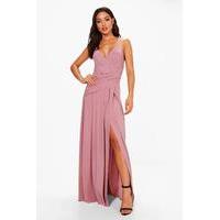 wrap ruched strappy maxi dress mauve