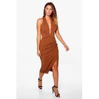 Wrap Top Halter Midi Dress - bronze