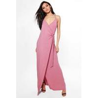 wrap front strappy maxi dress rose